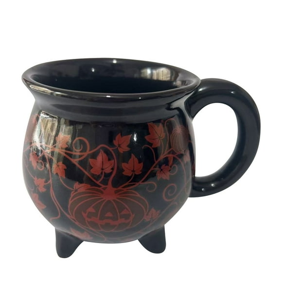 JJKBVCLO Unique Black Pumpkin Texture Cauldron Shaped Mug For Witchcraft Drinking Themed Coffee Cup