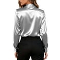 thumbnail image 3 of Deago Satin Blouses for Women Silk Button Down Shirts Long Sleeve Work Shirt Dressy Business Casual Fall Tops (Gray, 2XL), 3 of 8