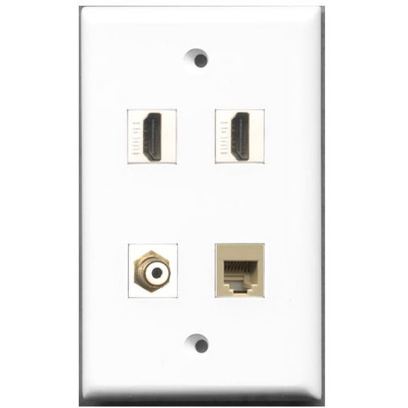 RiteAV - 2 Port HDMI 1 Port RCA White 1 Port Phone RJ11 RJ12 Beige Wall Plate