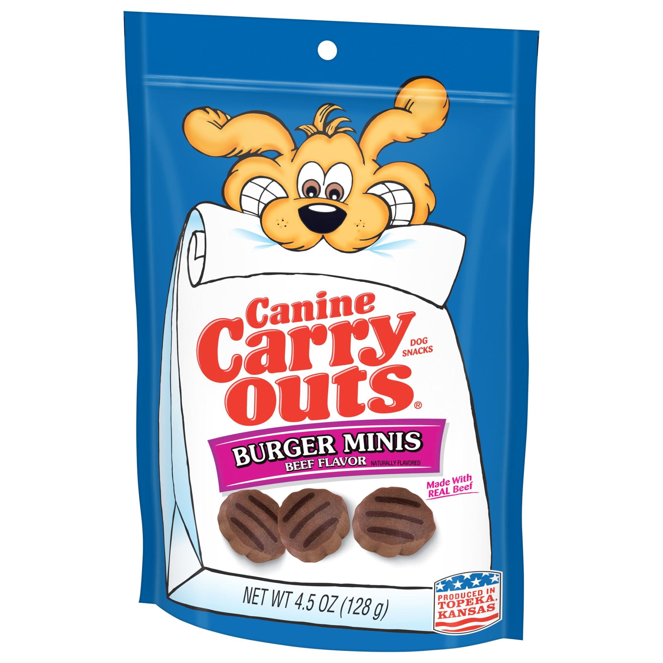 (6 pack) Canine Carry Outs Burger Minis Beef Flavor Dog Treats, 4.5oz Bag