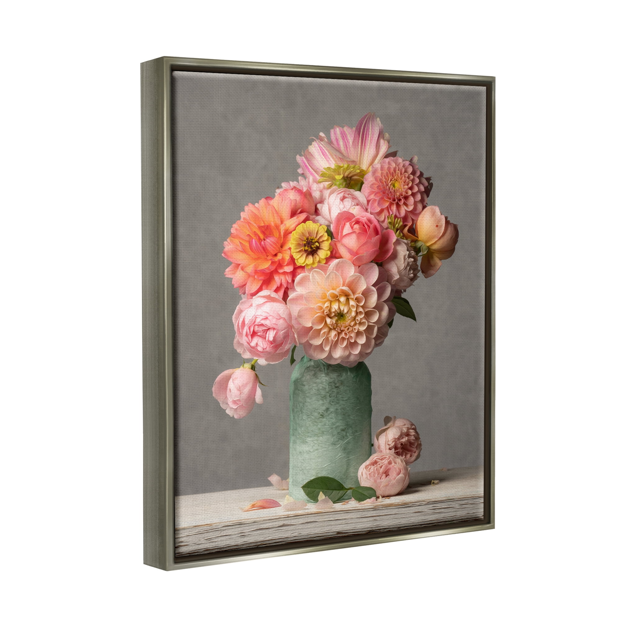 Stupell Industries Mixed Pink Dahlia Bouquet Botanical & Floral Photography Gray Floater Framed Art Print Wall Art