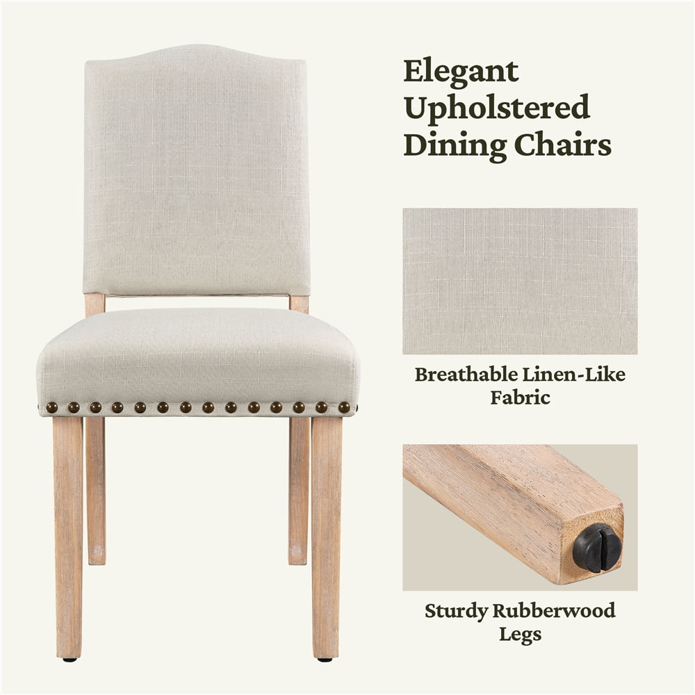 Topeakmart 2pcs Upholstered Kitchen Dining Chairs with Nailhead Trim, Beige