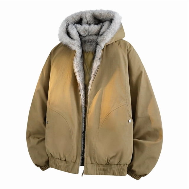 Veste à Capuche à Manches Longues Doublée de Fausse Fourrure pour Hommes avec Design à Empiècements, Utilisation Extérieure et Décontractée