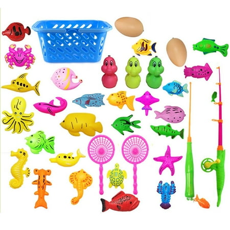 35PCS Fishing Game Toy Set Interactive Magnetic Fishing Toy Water Toy ...