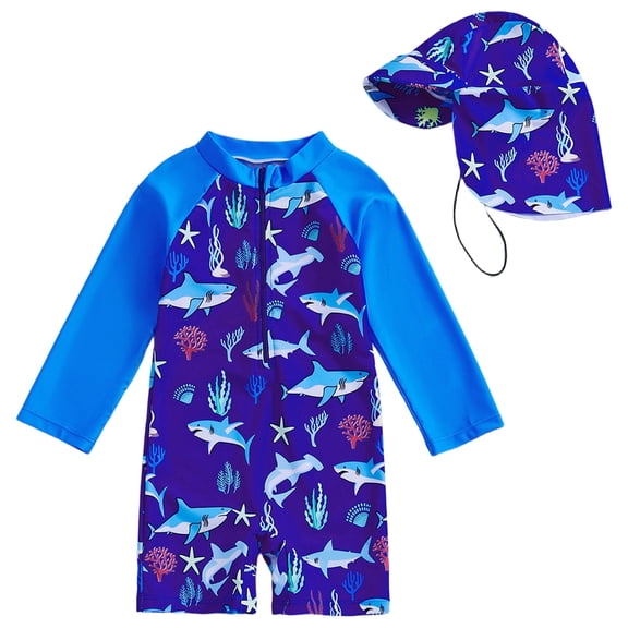 Gunia Kids Boys Swimsuit Long Sleeve Rash Guard Full Upf 50  Sun With Zipper Prints Kids Swimming Surf Little Boys Swim Set For Beach Pool 4-8 Years