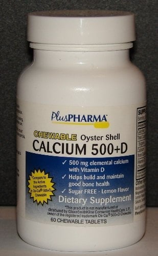 PlusPharma Chewable Calcium Plus Vitamin D Tablets, 500 mg, 60 Count