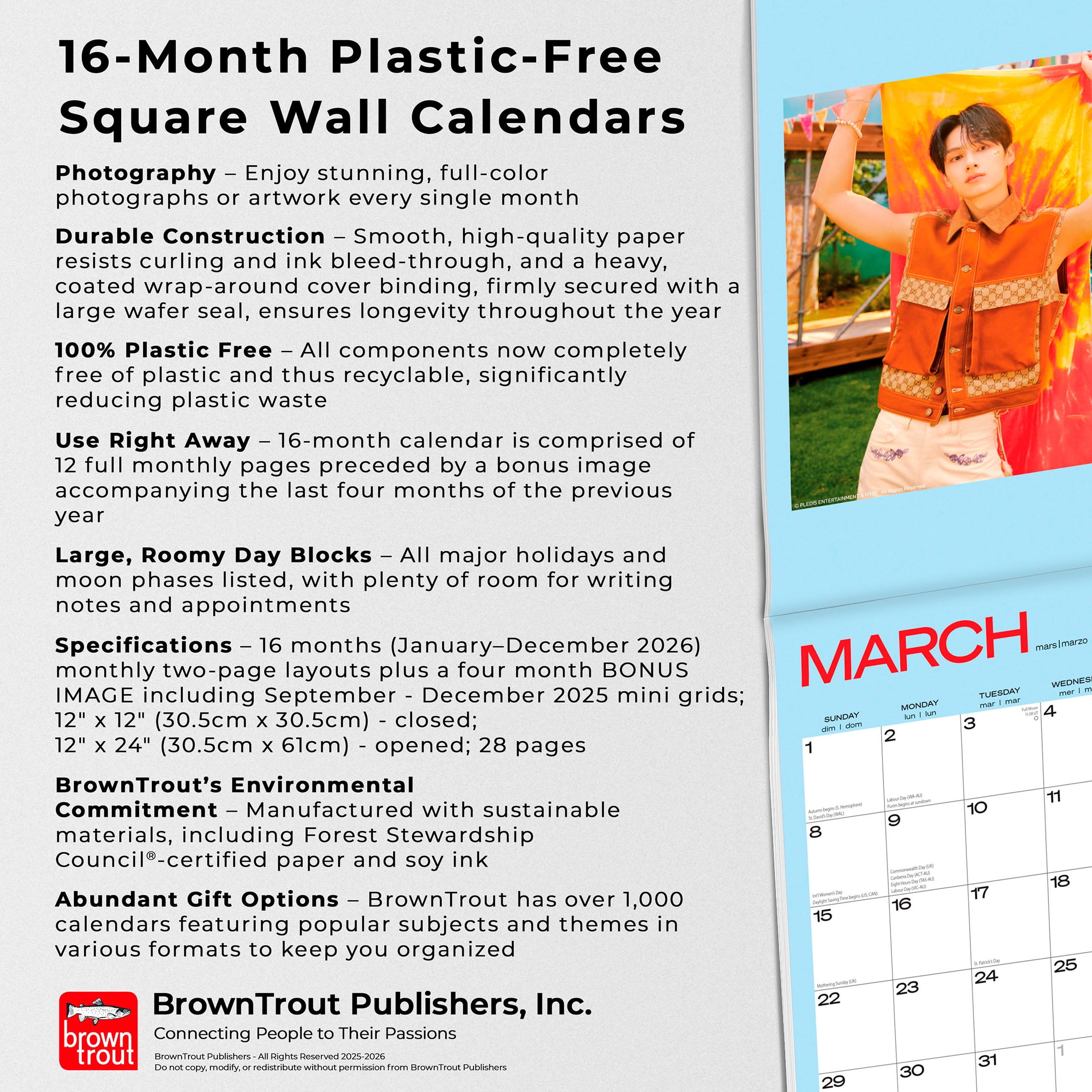 BrownTrout Official Seventeen 2026 Plastic-Free 12x24 Square Wall