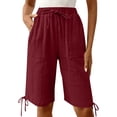 thumbnail image 6 of Costeam Womens Drawstring Waist Crinkle Texture Casual Shorts with Adjustable Hem and Side Pockets Loose Fit Knee Length Summer Everyday Shorts, 6 of 9