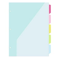 Worgeous 5pcs Binder Dividers with Pockets and Tabs 3 Hole Punched Plastic Page Dividers for 3 Ring Binders