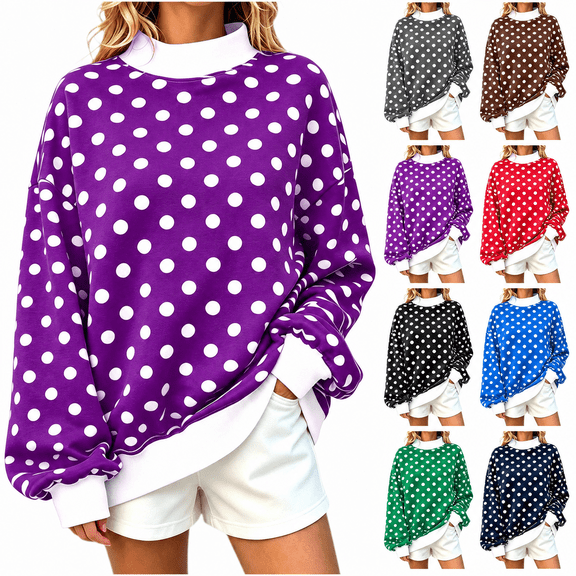 Yutgune Women's Polka Dot Mock Neck Sweatshirt Long Sleeve Pullover Casual Top for Fall Winter