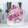 thumbnail image 4 of Queen Soft Flannel Fleece Throw Blanket, Girlish Print Fashion Queen Lettering Floral Heart Shaped Ornaments, Cozy Plush for Indoor and Outdoor Use, 60" x 80", Dried Rose Pink, by Ambesonne, 4 of 5