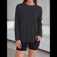 thumbnail image 4 of Camisetas de Larga Extragrandes para Mujer 2025, Camisetas Básicas de Cuello Redondo, Tops de Otoño, Ropa Informal de Entrenamiento Y2K Negro L, 4 of 9