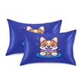 thumbnail image 2 of Dailycode Satin Pillow Case Standard Silk Pillow Cover for Hair and Skin Envelope Closure Cute Corgi Dog on Swimming Ring 20"x26", 2 of 9