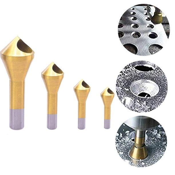Broca para desbarbado de chaflán de 4 piezas, herramientas para quitar rebabas, broca para desbarbado de y metal para desbarbado de bricolaje, DYNWAVEMX Broca de corte de chaflán HSS