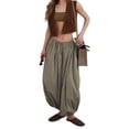 thumbnail image 3 of Women's Palazzo Balloon Pants Drawstring Waist Wide Leg Pleated Baggy Casual Lantern Joggers Brown S, 3 of 10