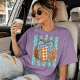 thumbnail image 4 of Coquette Pumpkin Bow Fall T-Shirt, Cute Pumpkin Graphic Tee, Comfort Colors Autumn Shirt, Retro Thanksgiving Halloween Apparel Gift for Her - Violet, 2XL, 4 of 5