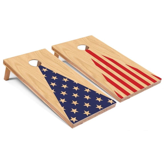 Skip's Garage | American Flag Triangle Cornhole Boards | Includes (2) Boards, (8) Bags & Optional Accessories