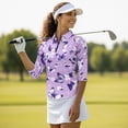 thumbnail image 4 of Uorisanigo Purple Butterfly Athletic Polo Workout Tops for Women Soft Fashionable Women's 3/4 Sleeve Athletic Golf Shirts Comfortable Dry-Fit Tennis Tops Workout Sports Daily Wear, 4 of 7