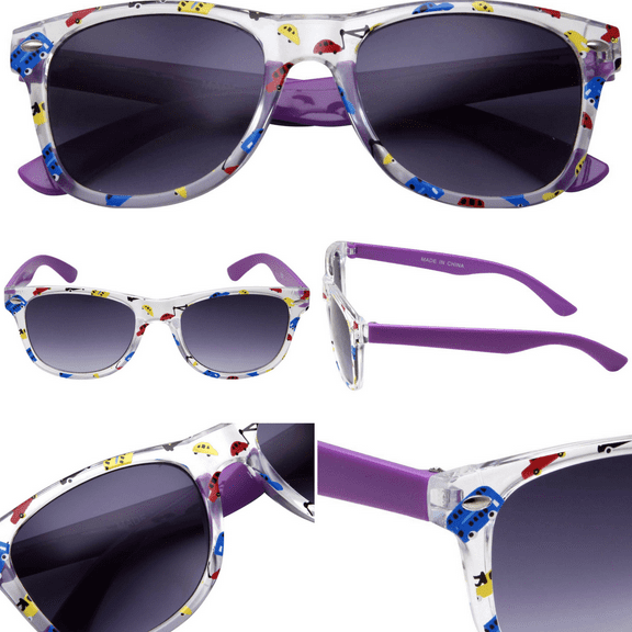 grinderPUNCH Purple Party Favors Sunglasses Neon Assorted Pattern Novelty Frame for Kids and Teenagers