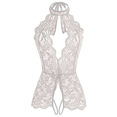 GENGING Sexy Lingerie Clearances Babydoll Lingerie for Women Halter Deep V Neck Floral Lace Teddy Chemise Nightie Sexy Mesh Scallop Trim Nightgown