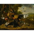 thumbnail image 2 of Workshop of&nbsp;Melchior de Hondecoeter 24x19 Gold Ornate Framed and Double Matted Museum Art Print Titled - Aesop's Fable of the Raven, 2 of 4