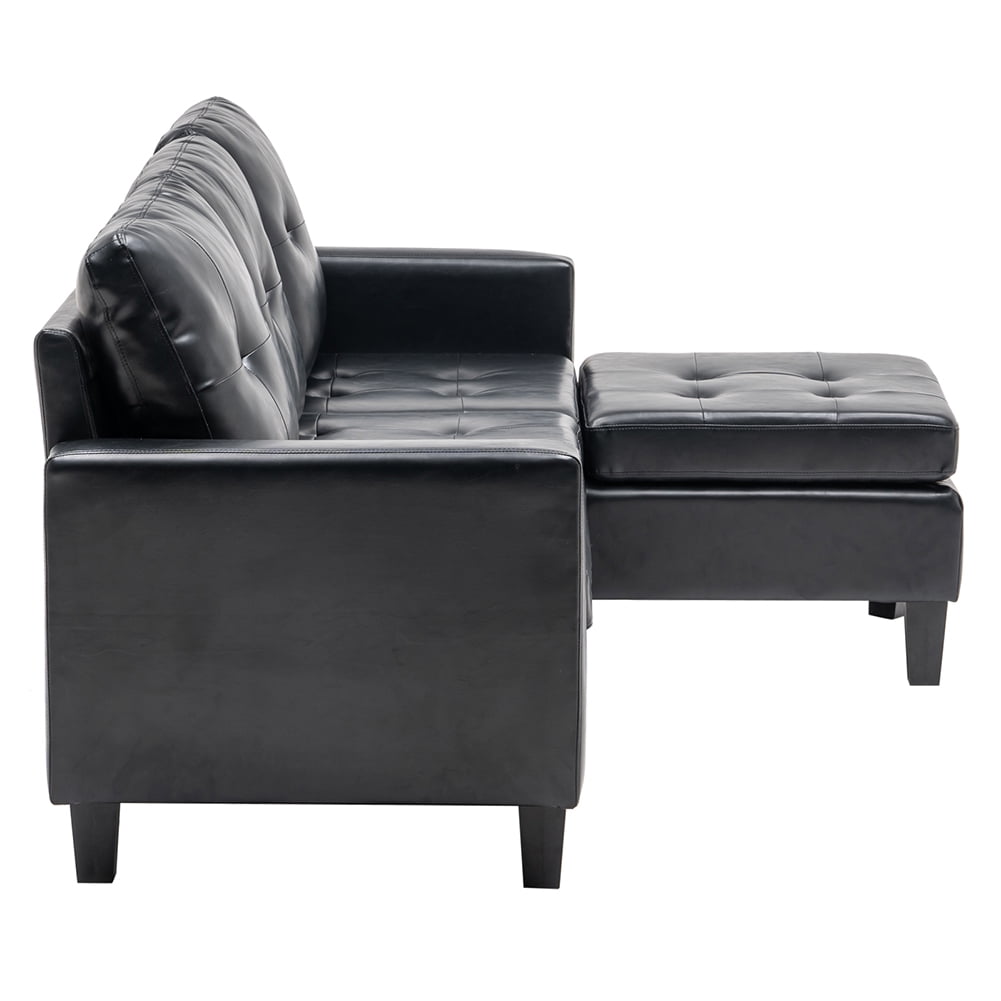 Lowestbest Solid Wood Upholstered PU Sofa, L-Shaped Minimalist Nordic Style Indoor Sofa, Black Lowestbest Solid Wood Upholstered PU Sofa, L-Shaped Minimalist Nordic Style Indoor Sofa, Black