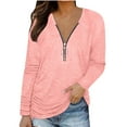 thumbnail image 2 of kayannuo Womens Tops Long Sleeve Shirts Fall Fashion Woman Long Sleeve V-Neck Solid Zipper Blouse Autumn Causal Pullover Tops Pink, 2 of 8