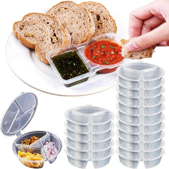 LLQkigsxse Meal Prep Glass Portable Double Layer Condiment Container with Lid 3 Compartment Snack Container Reusable Container for Condiments Dips Snacks Travel Container