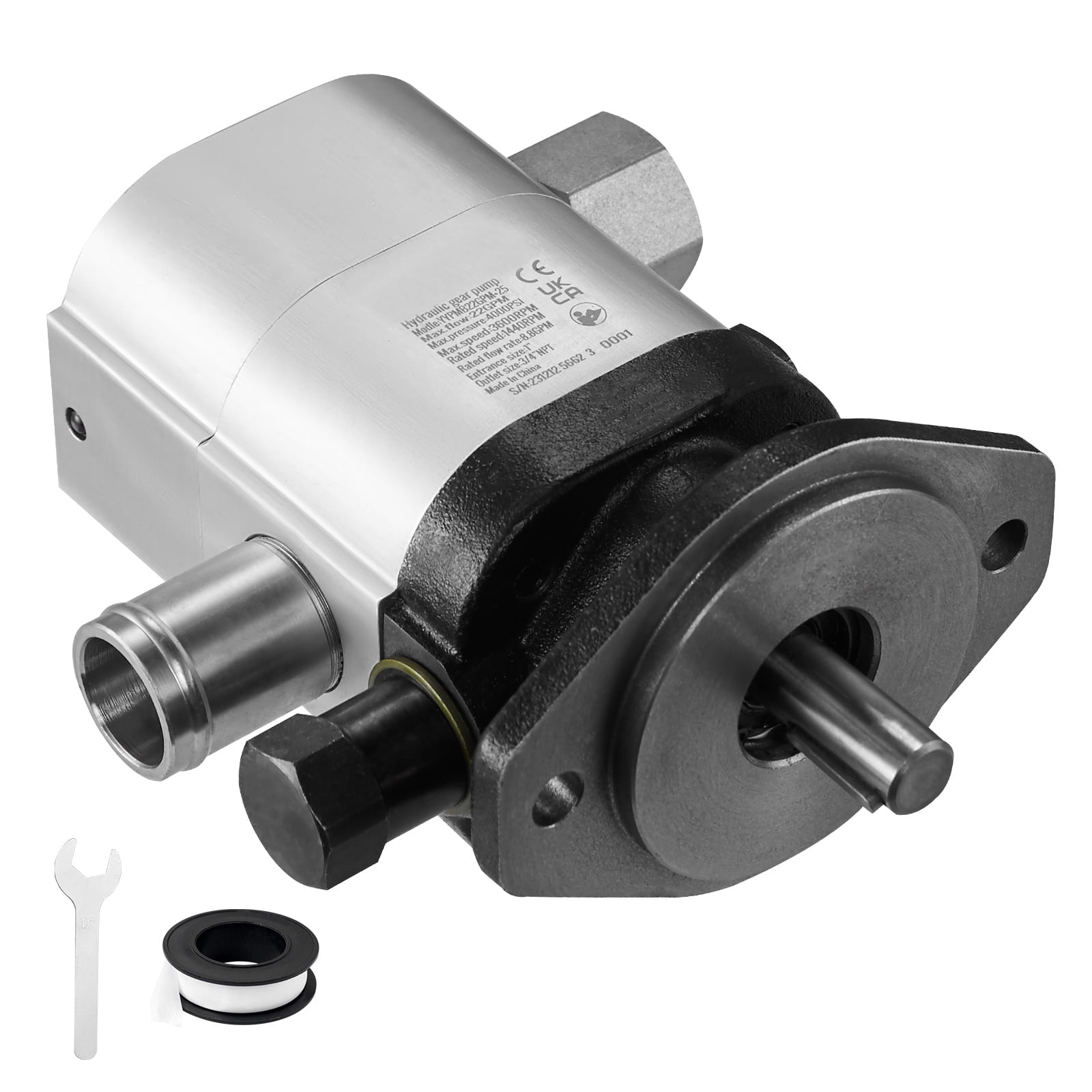 SKYSHALO Hydraulic Gear Pump for Log Splitting, 22GPM 2-Stage, 4000PSI, with 1-1/4'' Inlet and 3/4'' NPT Outlet, 3600 RPM, Aluminum Construction, Suitable for Small Engine Log Splitters and Snowplows