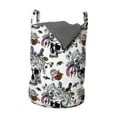 thumbnail image 1 of Day of the Dead Laundry Bag, Sugar Skull Flowers Pattern Vintage Rose Bouquet and Bees Retro Print, Hamper Basket with Handles Drawstring Closure for Laundromats, 13" x 19", Multicolor, by Ambesonne, 1 of 4