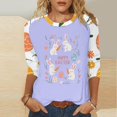 thumbnail image 2 of lcziwo Camisas Para Hombres Womens Easter Shirts Fashion 3D Bunny Rabbit Print Tshirts Loose Casual Round Neck 3/4 Sleeve Tops 2025 T-Shirt Vacation Outfits Purple L, 2 of 6