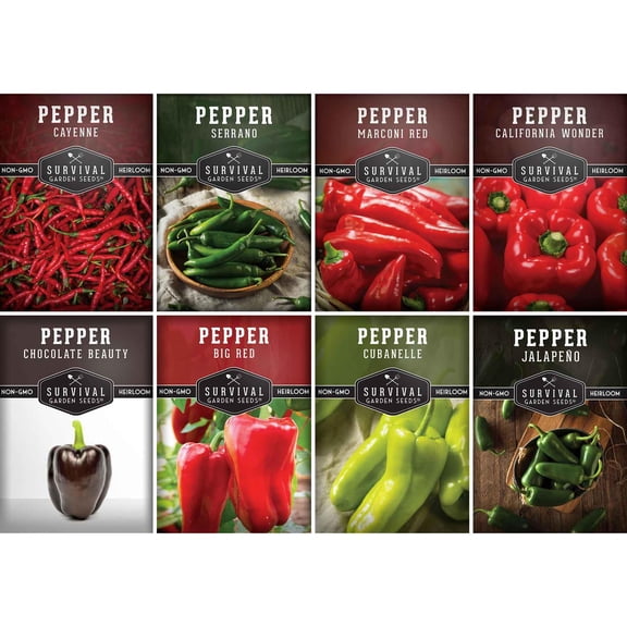 8 Pepper Seed - Non-GMO Heirloom Hot and Sweet Peppers - Full Sun Annual Vegetable Seeds