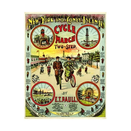 Sheet Music Covers: “New York and Coney Island Cycle March Two-Step” Music Print Wall