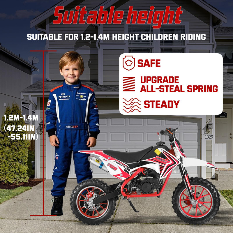 49cc 4-Stroke Pocket Rocket Motorcycle, Gas Pocket Motorbike with Front Rear Disc Brakes, 1.8L Gas Tank,220 lbs Load Capacity Mini Pocket Bikes for Adults,Mini Motorcycle