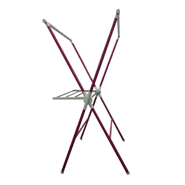 Benjara BM96036 Plastic & Metal Frame Folding Laundry Rack, Pink & White