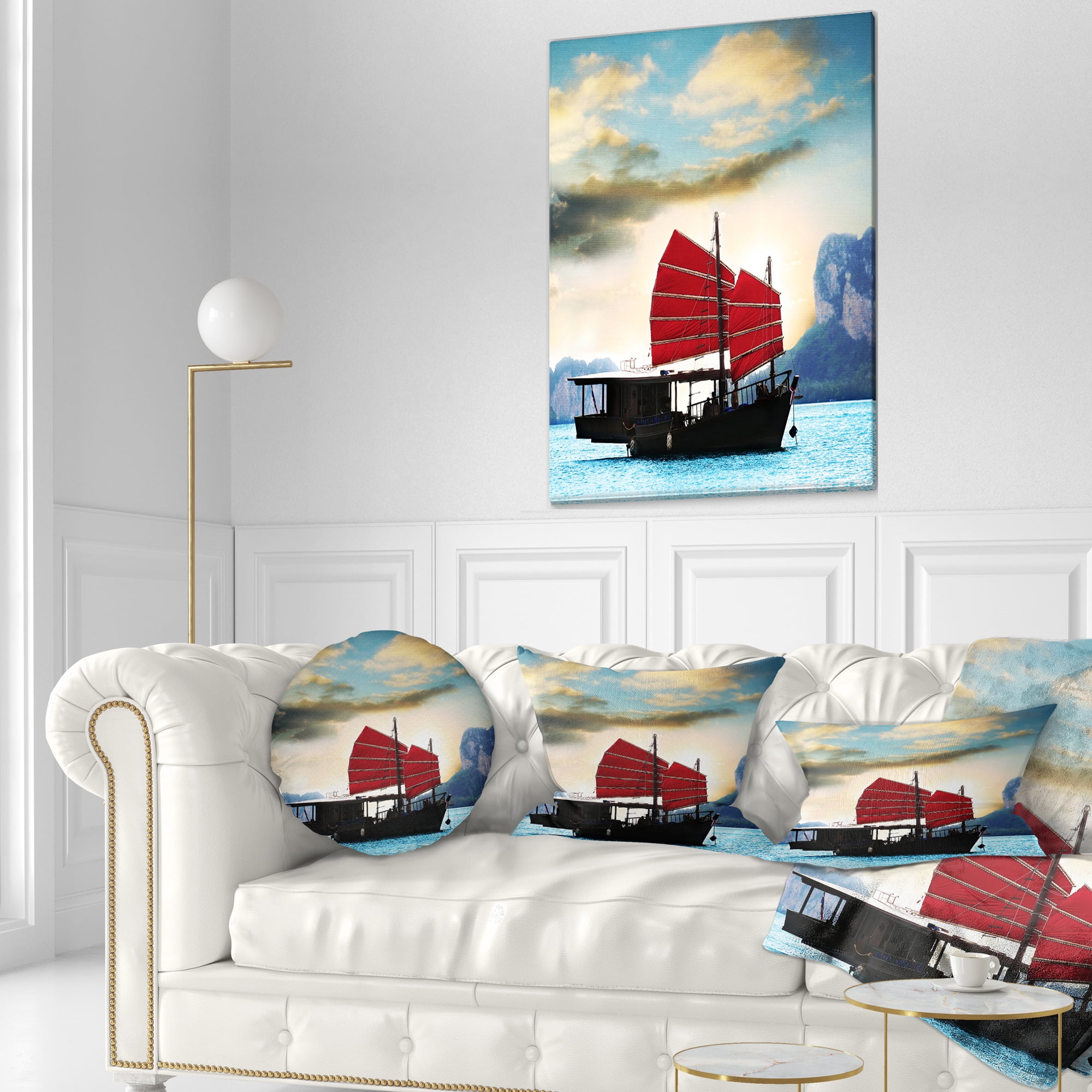Designart 12" x 20" Blue Polyester Throw Pillow