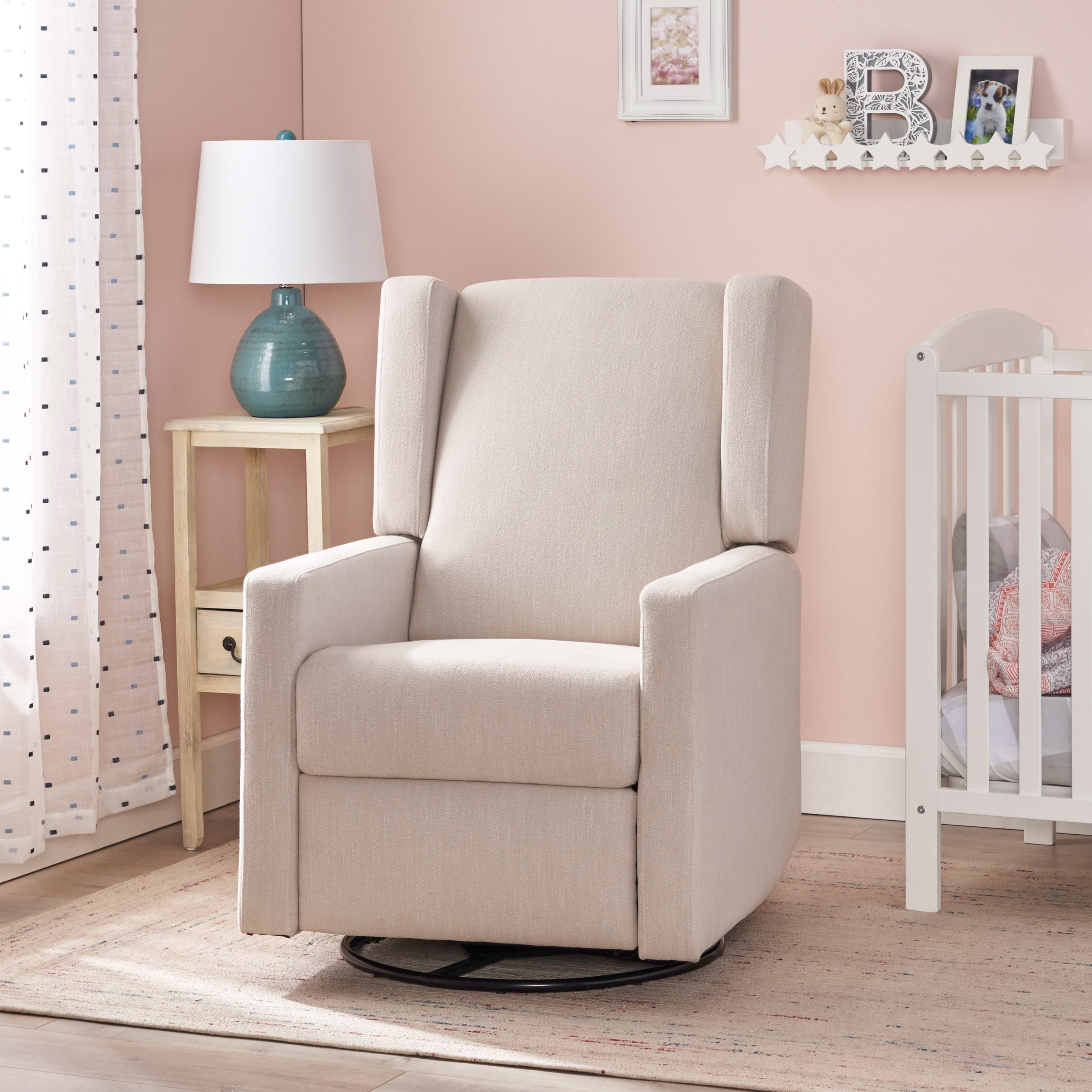 GDF Studio Landau Contemporary Fabric Upholstered Swivel Recliner, Beige and Black