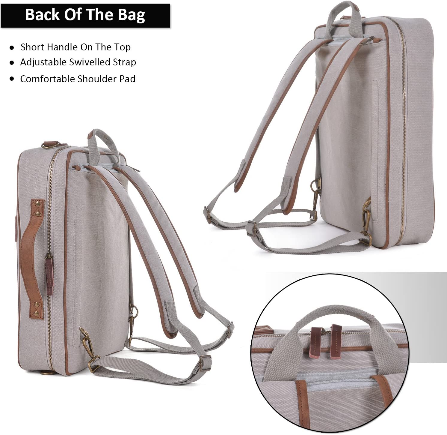 Laptop Briefcase BackpackVintage Canvas Messenger Bag with Scratch Protection Lining Up to 15'' (Beige)