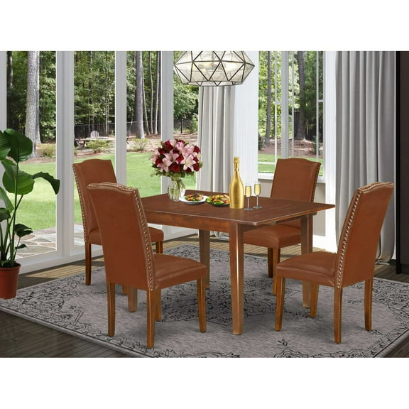 East West Furniture Dining Room Set Mahogany, NOEN5-MAH-66