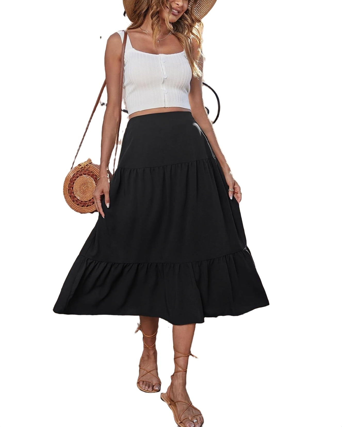 Casual Plain Layered/Tiered Black Women Skirts (Women's) - Walmart.com