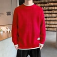 thumbnail image 3 of Ahabrexf Men Casual Round Neck Solid Color Long Sleeve Striped Knit Sweater, 3 of 5