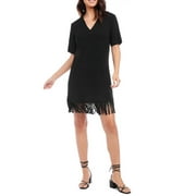 Karen Kane Petite V Neck Fringe Trim Dress