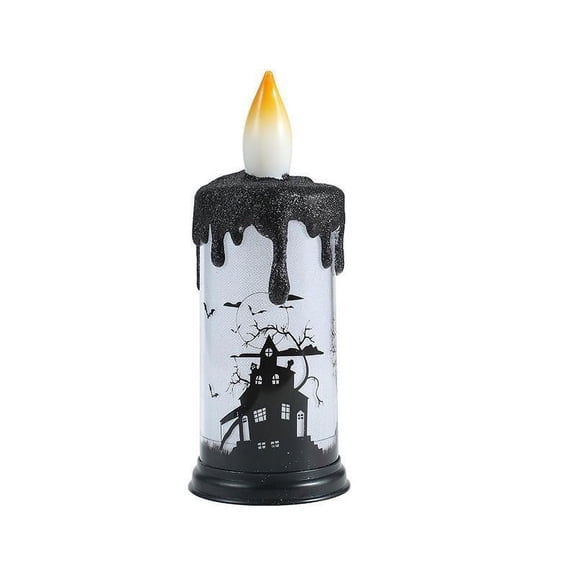 CASAFUN Halloween Flameless Flickering Candles, Battery Operated Real Wax Electric LED Halloween Fake Pillar Candles with Castle,Witch,Bats for Indoor Window Table Halloween Thanksgiving Decor