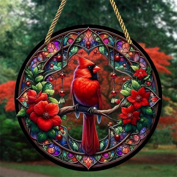 Sinkoo Sun Catcher for Window Hanging, 8" Cardinal Bird Acrylic Suncatcher for Windows, Cardinal Decor Brithday Holiday Gift for Family Friends Bird Lovers