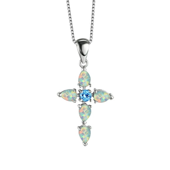 SIfdSeng Personality Fashion Temperament Opal Cross Pendant Pendant Necklace for Women Jewelry Gifts