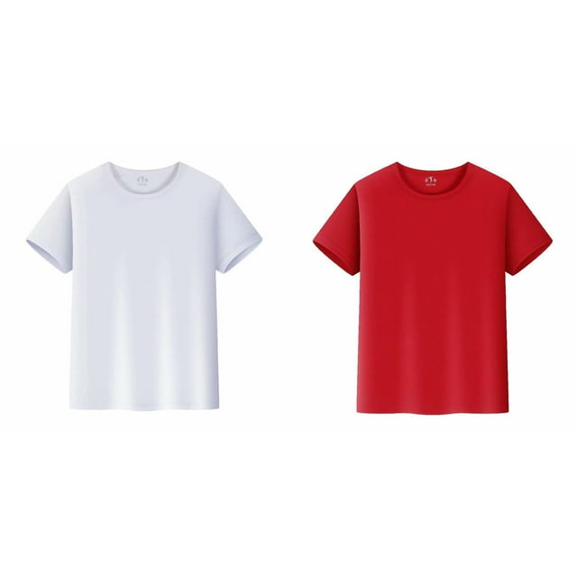 Lot de 2 (Blanc 1 Pcs et Rouge 1 Pcs) Multipack Haut pour T-Shirts Court Sans Manches Chemise Garçon Manche Uni Haut T-Shirts Garçon et Fille Unisexe Enfants Col Rond T-Shirt