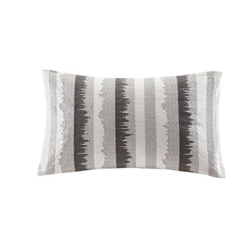 Ink+Ivy Chet Embroidered Cotton Oblong Pillow Grey Oblong