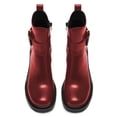 thumbnail image 2 of YDN Women's Square Close Toe Ankle Boots Side Zippers Buckle Strap Chunky Mid Heels Combat Boots Daily Dress Shoes Size 7 Red, 2 of 4