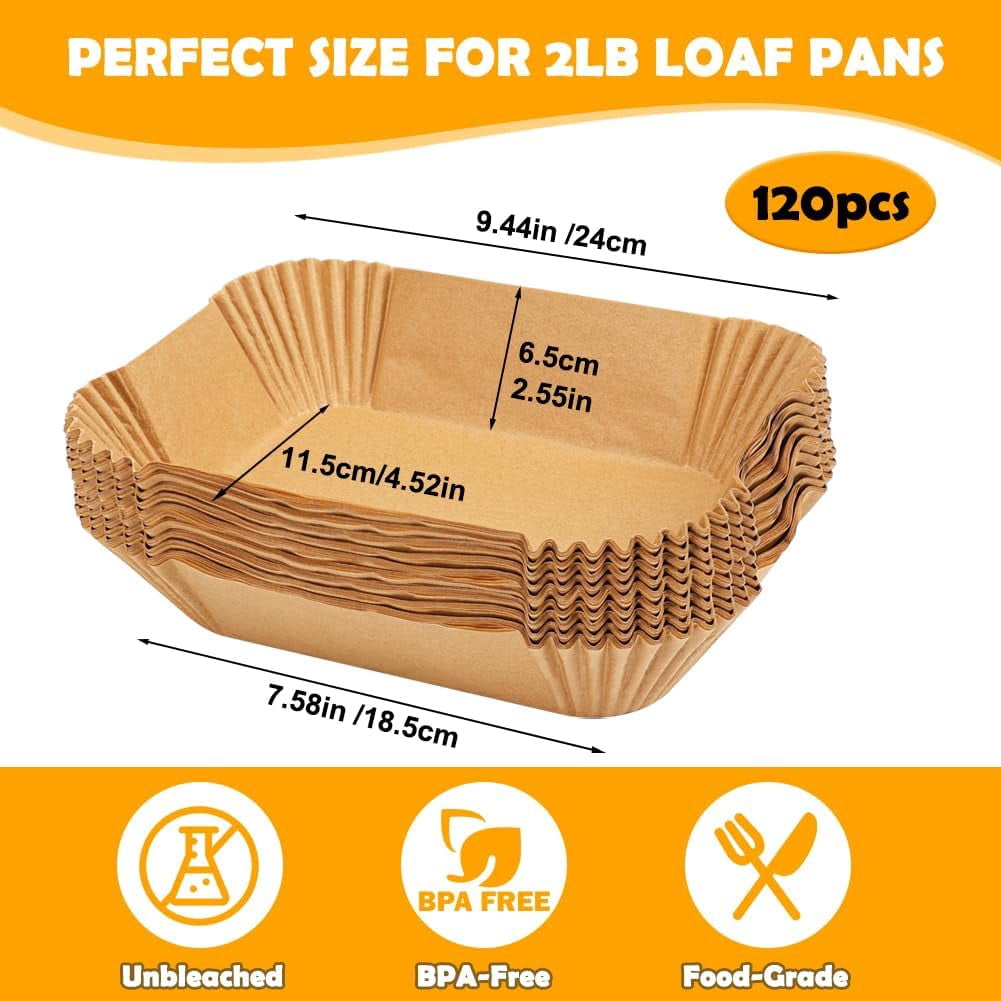 120PCS Loaf Pan Liners, Non-Stick Disposable Bread Parchment Paper Liners 9x5 for Baking Bread, Pre-formed Rectangle Paper for Bread and Cakes, Air Fryer Liner for Loaf Pan