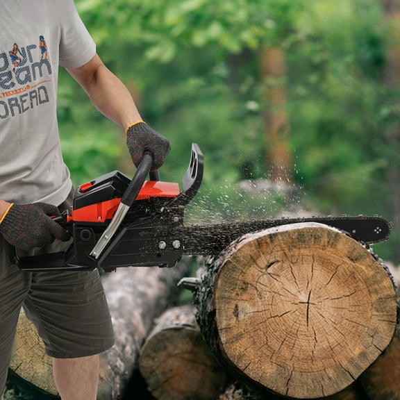 Gas Chainsaw, 58cc Gasoline Chainsaw For Garden Pruning, Forest Logging, Firewood Cutting 2.2Kw Black Red Handheld Gasoline Chain Saw
